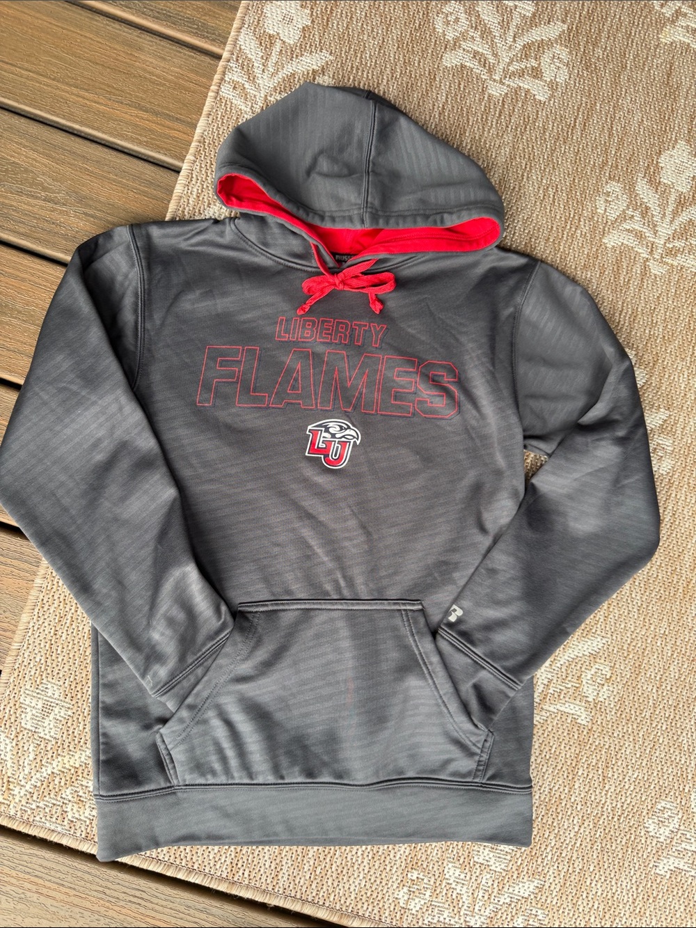 Russell Liberty Flames university  Gray Hoodie with Red Lining and Logo
